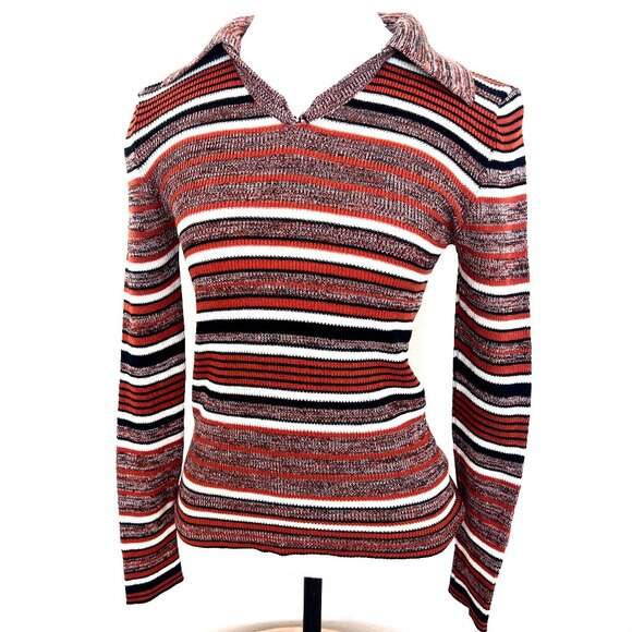70's Pullover Sweater - Collared - Exclusive Imports - Striped - Size Small - Picture 1 of 10
